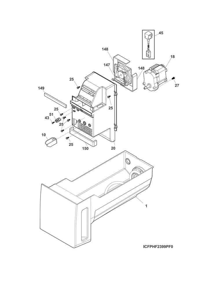 Ice Container Diagram and Parts List for EI23BC65KSAA  Electrolux Refrigerator