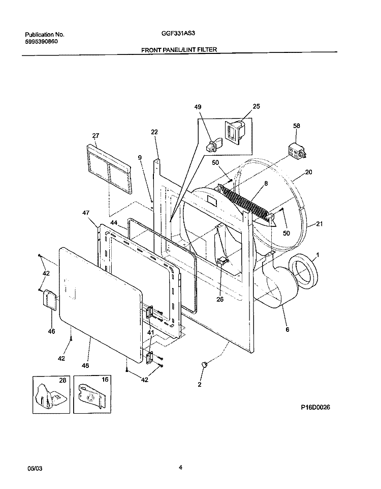 FRONT Diagram and Parts List for GGF331AS3  Gibson Dryer