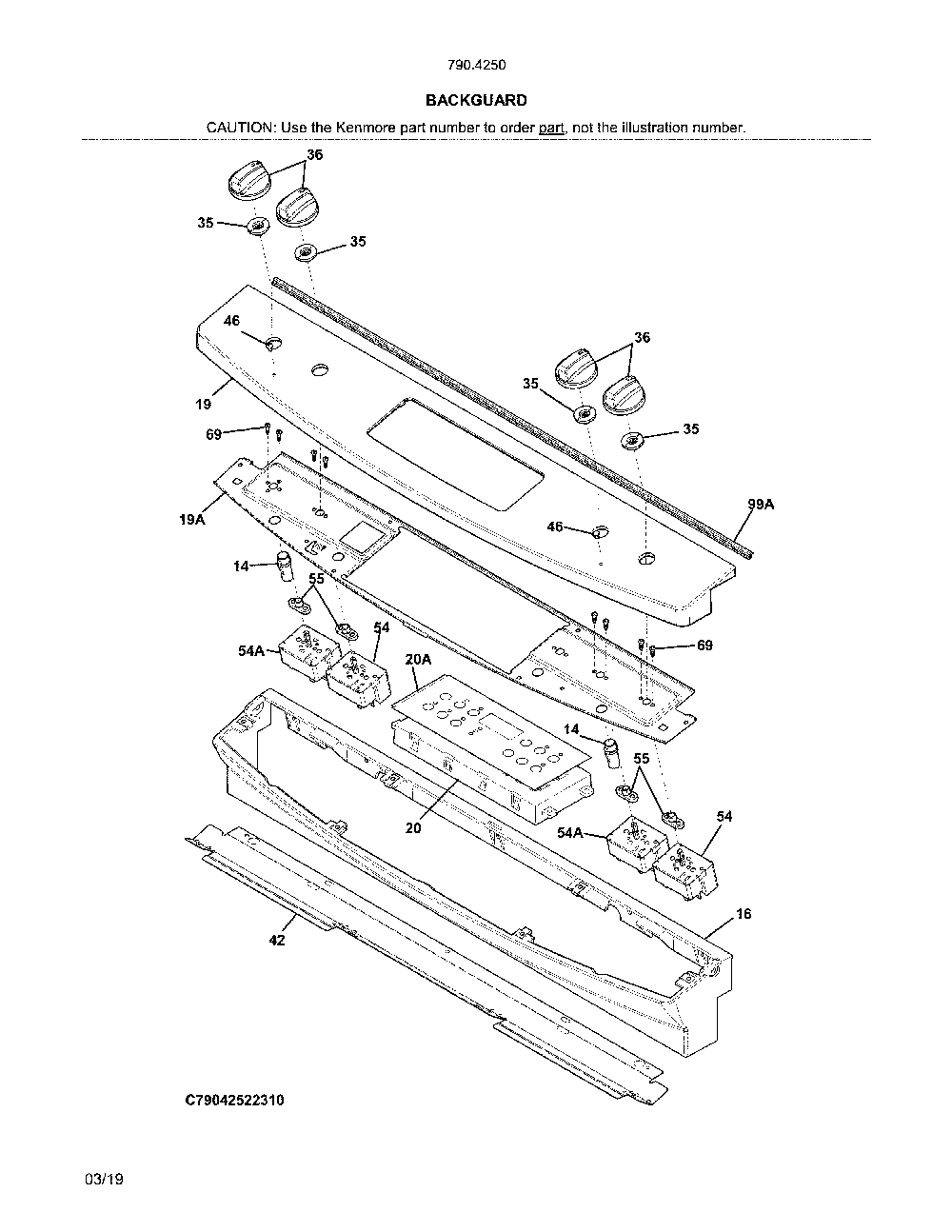 Backguard Diagram and Parts List for 79042502315  Kenmore Range