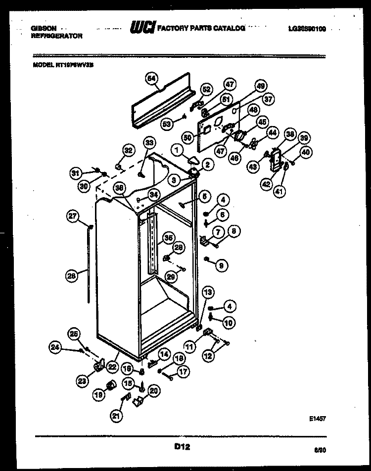 CABINET PARTS Diagram and Parts List for RT19F6WV3B  Gibson Refrigerator