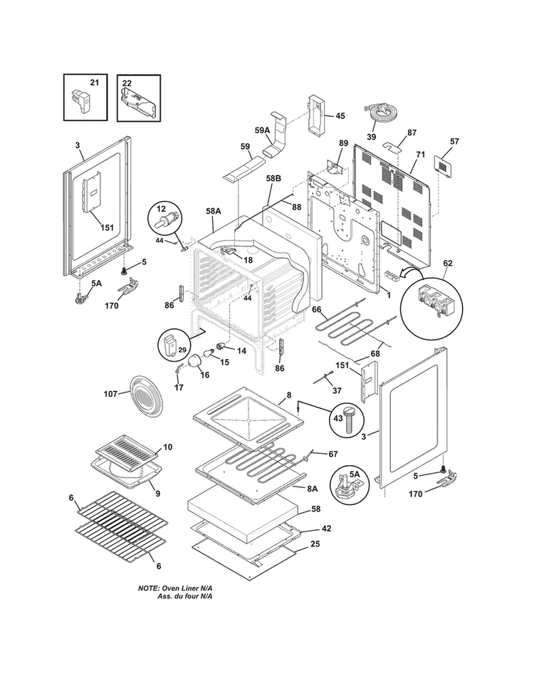 Body Diagram and Parts List for CGEF3030PWA  Frigidaire Range