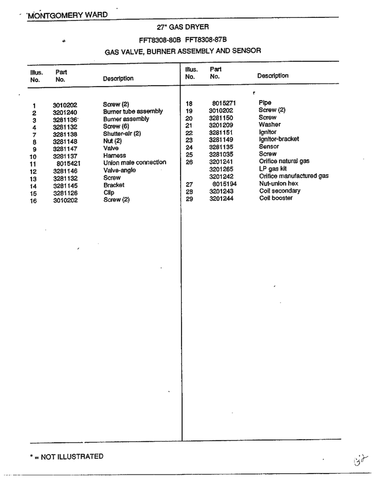 Gas Valve/burner Assembly And Sensor Page 2 Diagram and Parts List for 8308-80B  Frigidaire Dryer