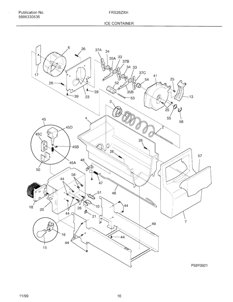 Ice Container Diagram and Parts List for OEMF3-FRS26ZXHD2  Frigidaire Refrigerator