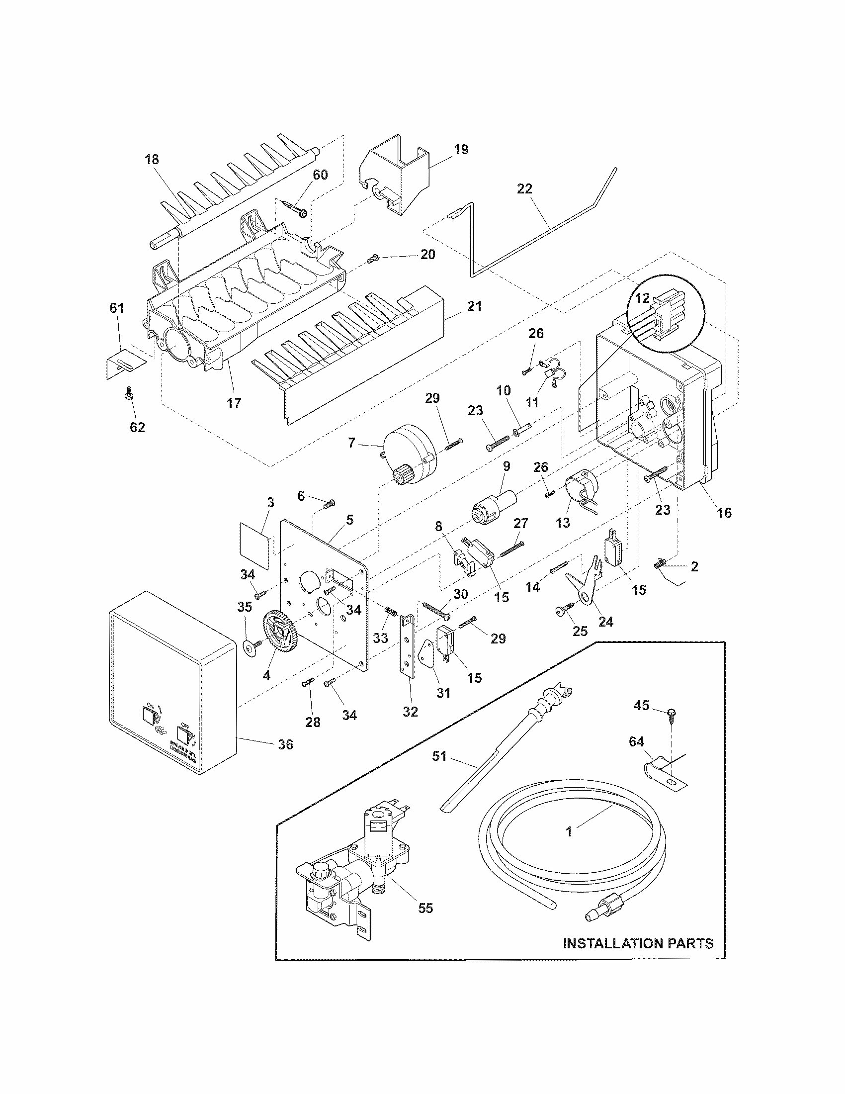 Ice Maker Diagram and Parts List for 25378882017  Kenmore Refrigerator