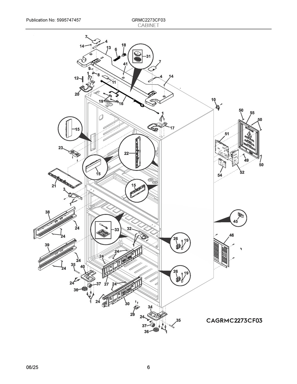 Cabinet Diagram and Parts List for GRMC2273CF03  Frigidaire Refrigerator