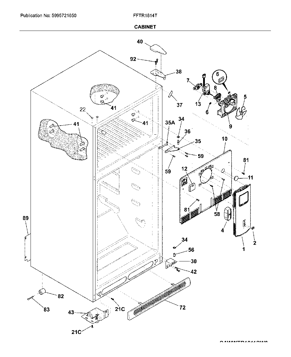 Cabinet Diagram and Parts List for FFTR1814TWH  Frigidaire Refrigerator
