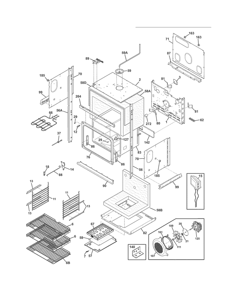 Lower Oven Diagram and Parts List for EI27EW45KB2  Electrolux Wall Oven
