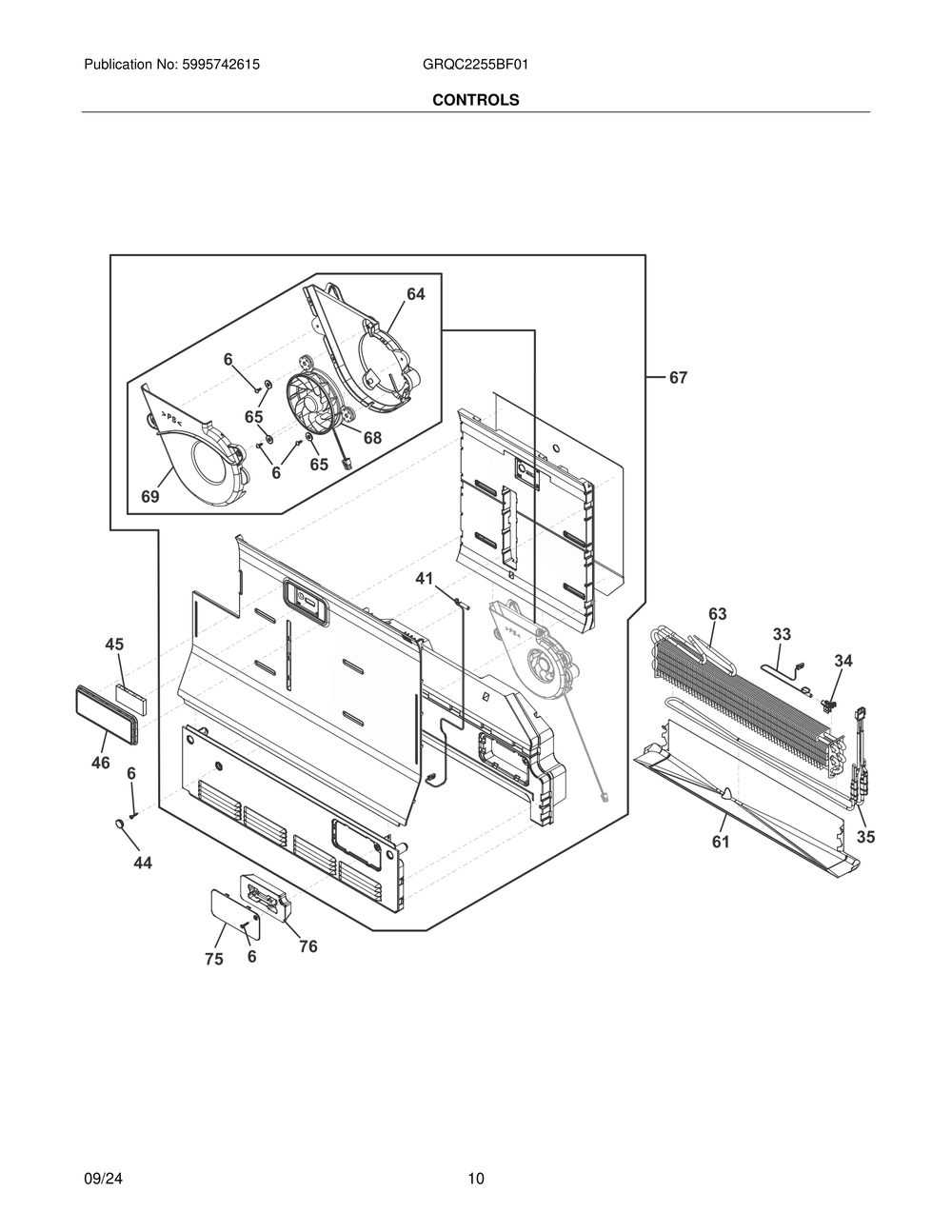 Controls Diagram and Parts List for GRQC2255BF01  Frigidaire Refrigerator