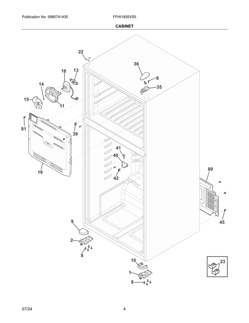 Cabinet Diagram and Parts List for FFHI1835VS5  Frigidaire Refrigerator