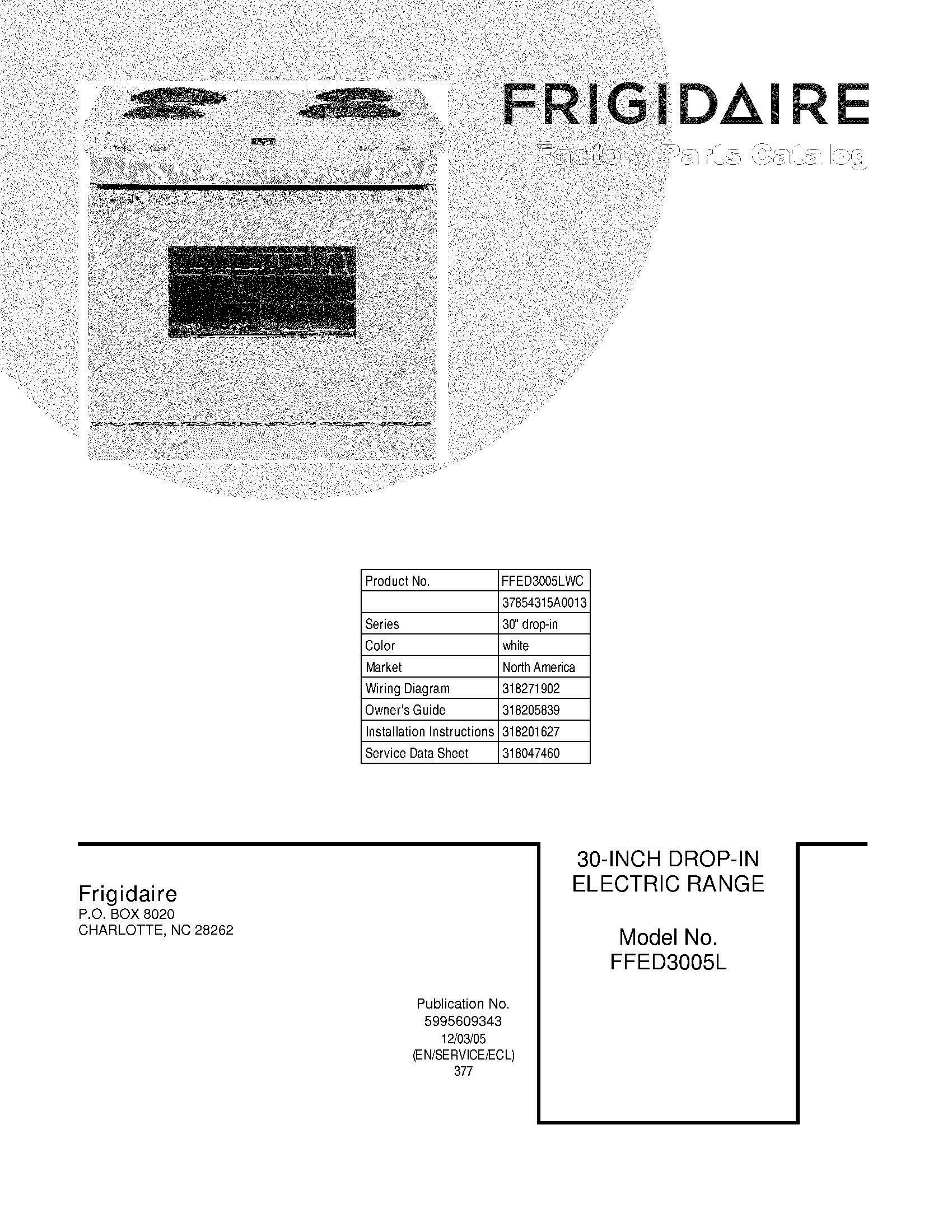 01 - COVER Diagram and Parts List for FFED3005LWC  Frigidaire Range