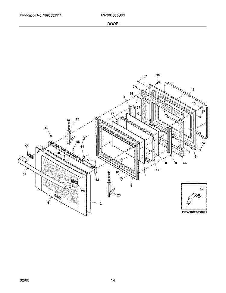 DOOR Diagram and Parts List for EW30DS65GS5  Electrolux Range