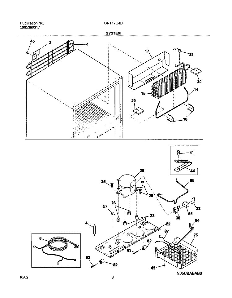 SYSTEM Diagram and Parts List for GRT17G4BQ1  Gibson Refrigerator