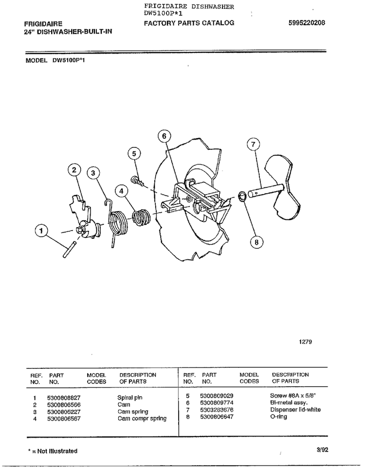 Misc./literature/optional Parts  Page 2 Diagram and Parts List for DW5100P*1  Frigidaire Dishwasher