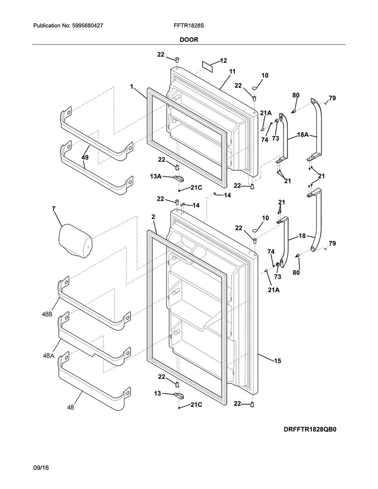Door Diagram and Parts List for FFTR1828SP1  Frigidaire Refrigerator