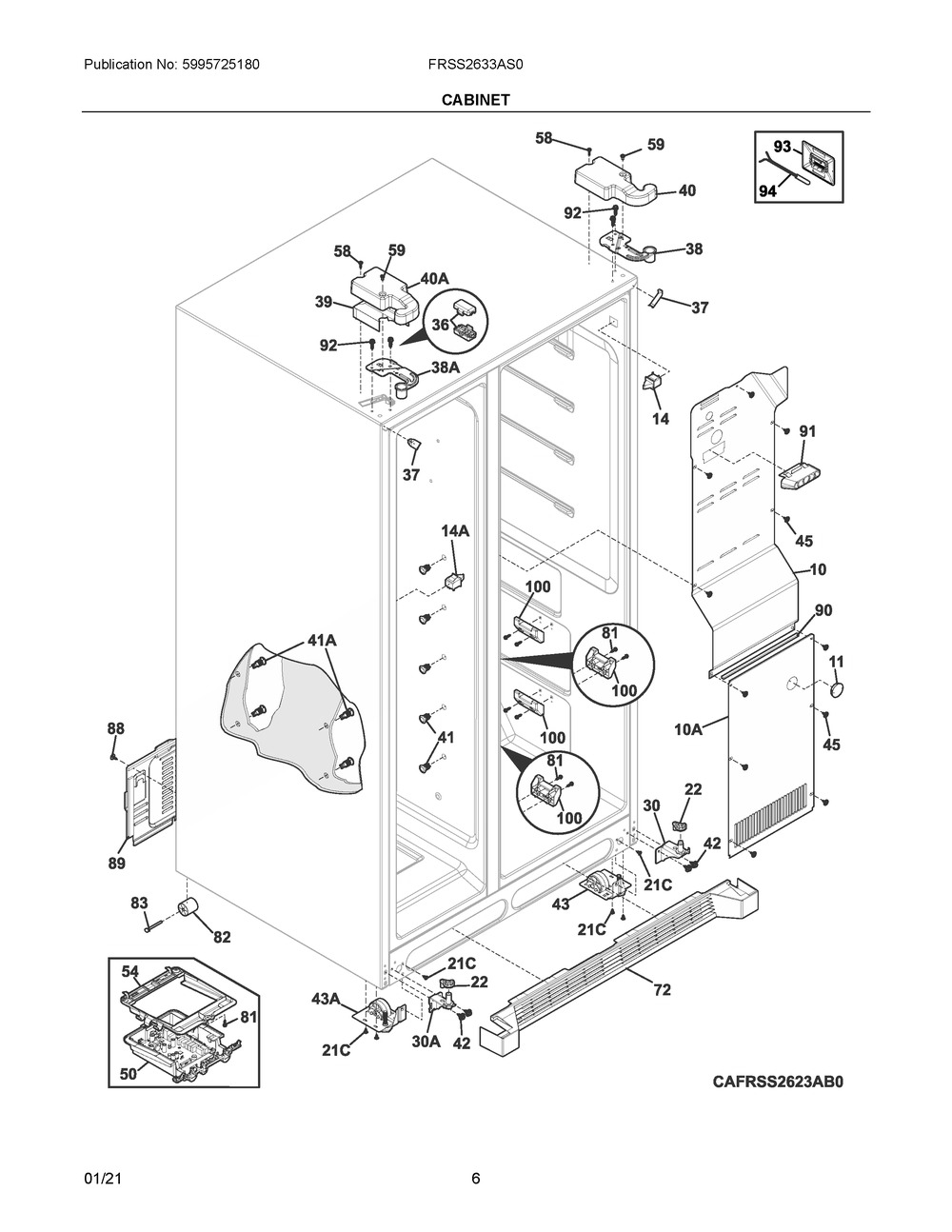 Cabinet Diagram and Parts List for FRSS2633AS0  Frigidaire Refrigerator