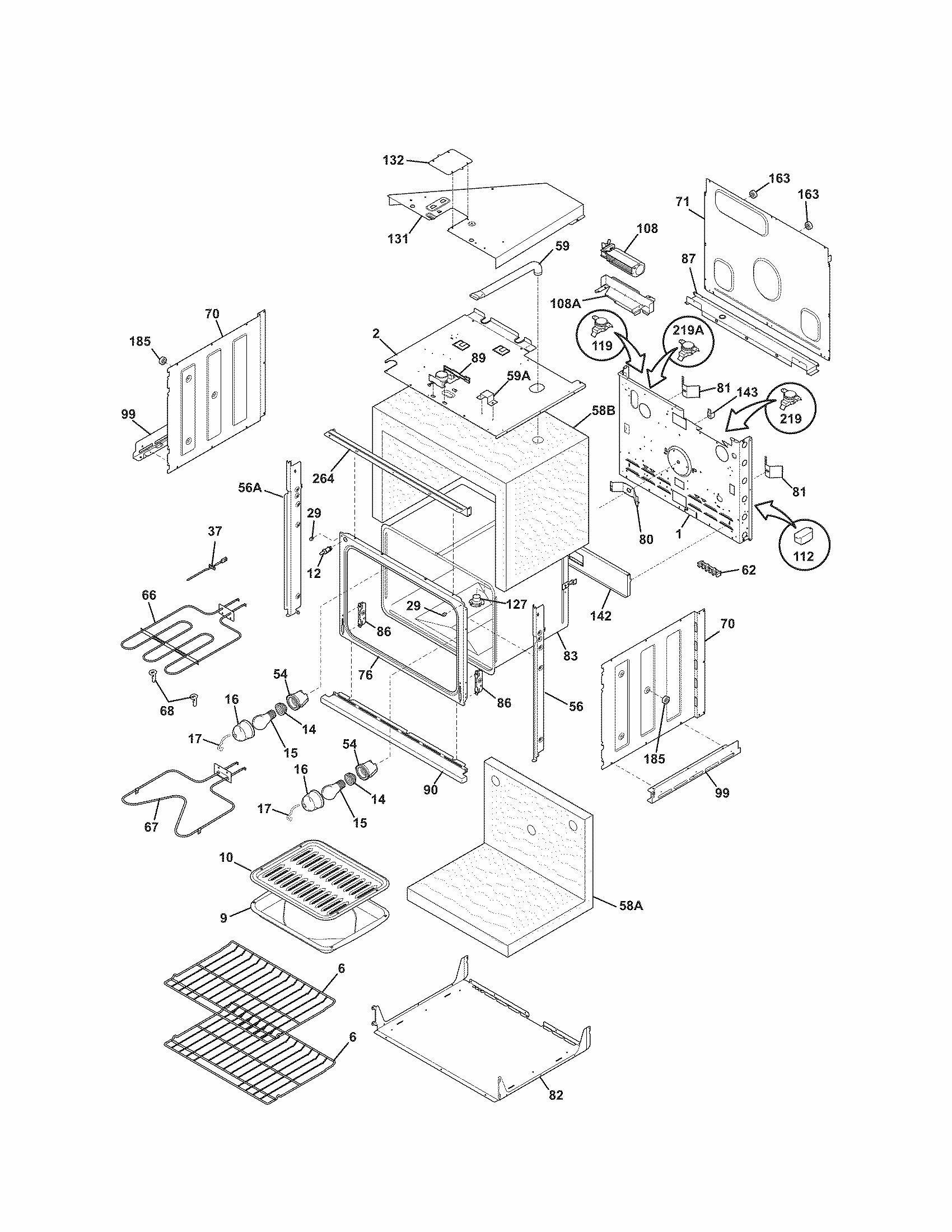 Body Diagram and Parts List for 79047784407  Kenmore Wall Oven