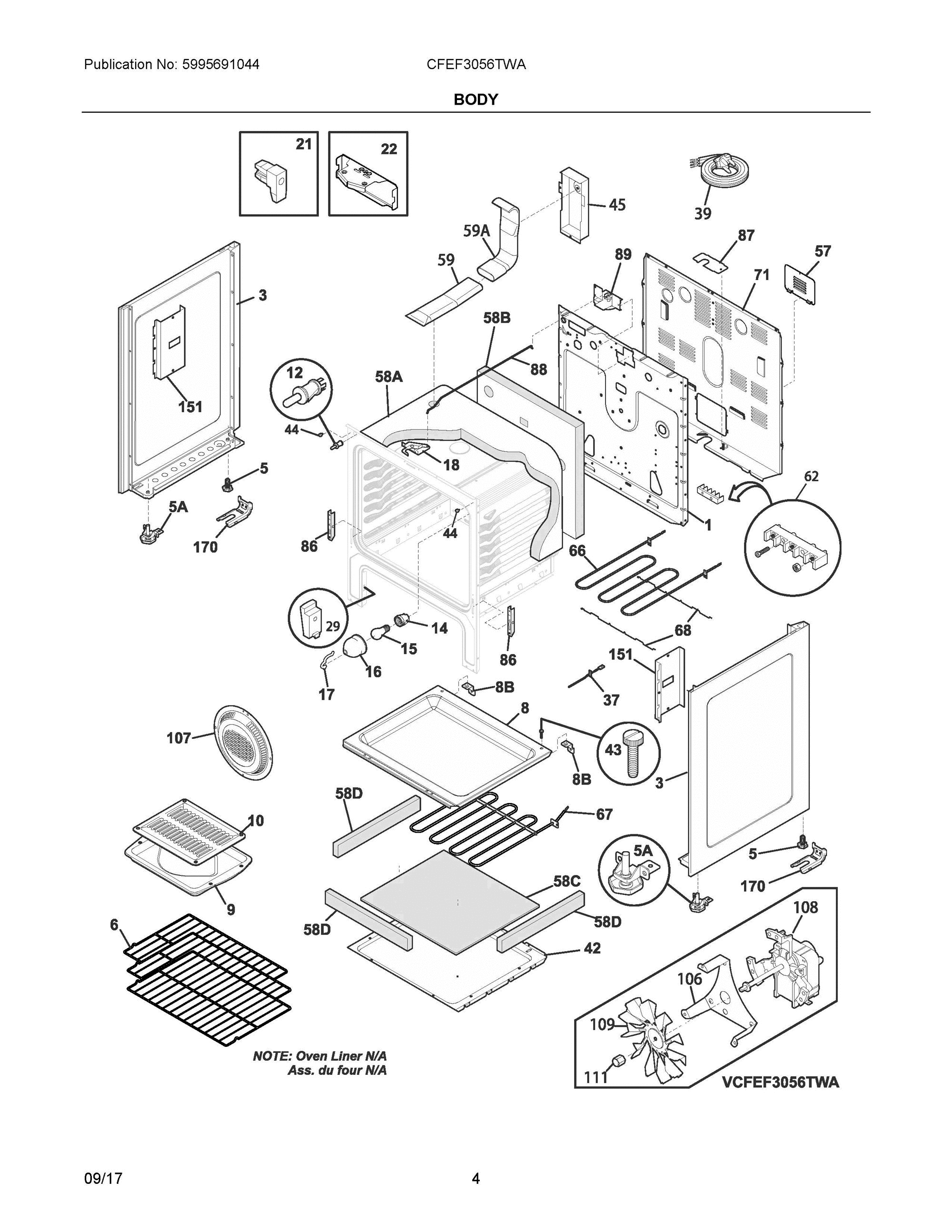 03 - BODY Diagram and Parts List for CFEF3056TWA  Frigidaire Range