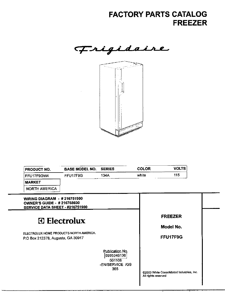 COVER Diagram and Parts List for FFU17F9GW4  Frigidaire Freezer