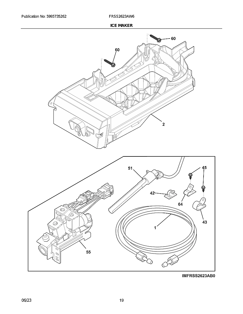 Ice Maker Diagram and Parts List for FRSS2623AW6  Frigidaire Refrigerator