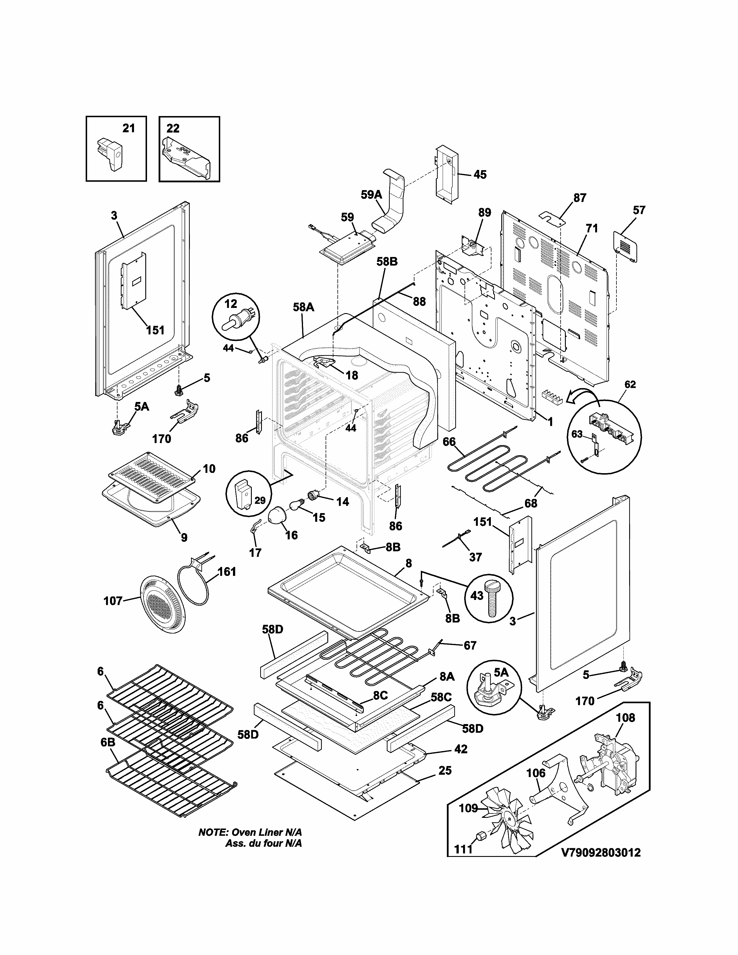 Body Diagram and Parts List for 79094203311  Kenmore Range