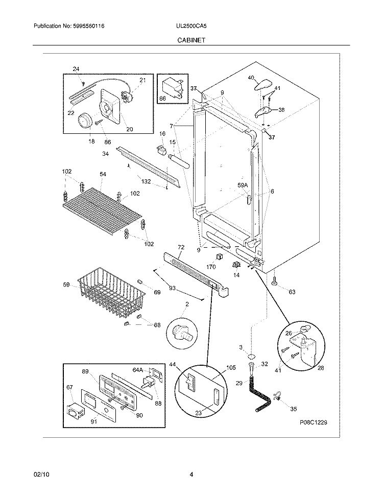 CABINET Diagram and Parts List for UL2500CA5  Electrolux Freezer