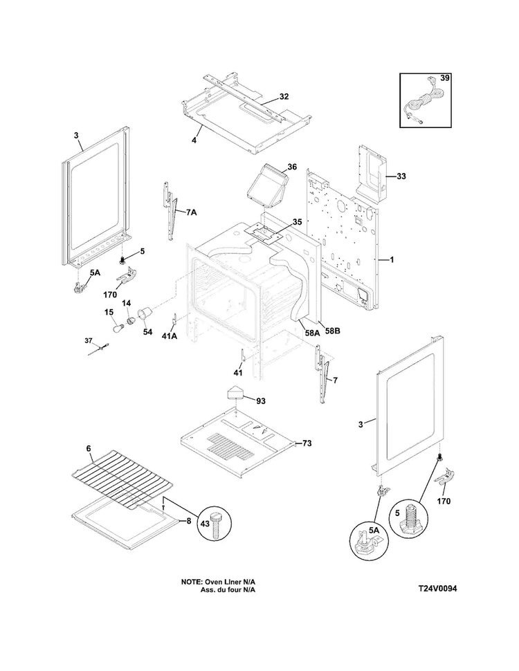Body Diagram and Parts List for FFGF3011LWD  Frigidaire Range