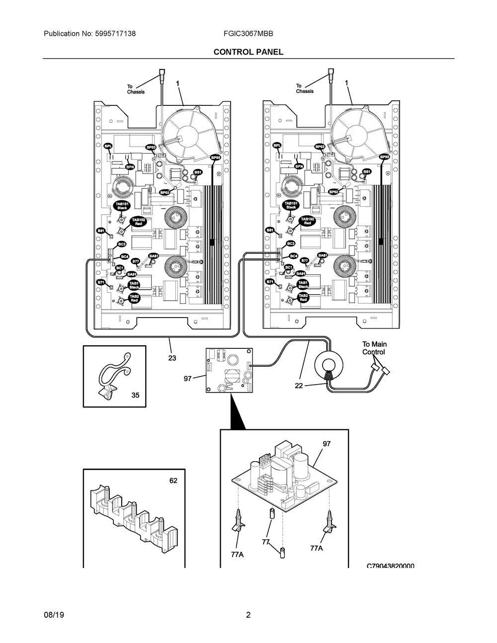 Control Panel Diagram and Parts List for FGIC3067MBB  Frigidaire Cooktop