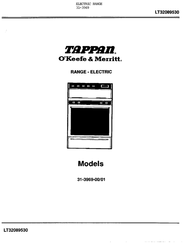 Electric Range Diagram and Parts List for 31-3969  Tappan Range