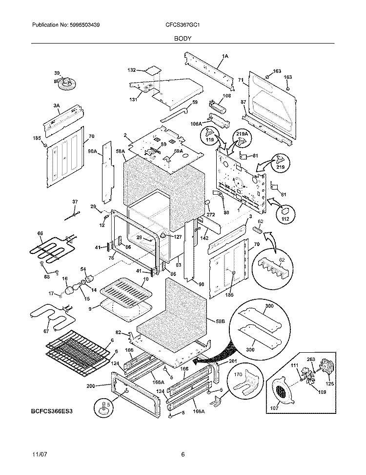 BODY Diagram and Parts List for CFCS367GC1  Frigidaire Range