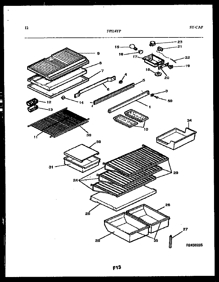 SHELVES AND SUPPORTS Diagram and Parts List for FPI14TPH0  Frigidaire Refrigerator