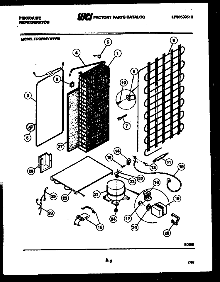 SYSTEM AND AUTOMATIC DEFROST PARTS Diagram and Parts List for FPCE24VWFA0  Frigidaire Refrigerator