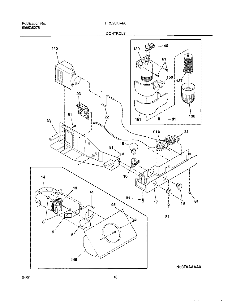CONTROLS Diagram and Parts List for FRS23KR4AW0  Frigidaire Refrigerator
