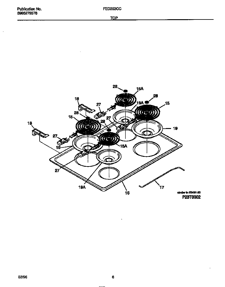 TOP Diagram and Parts List for FED353CCWD  Frigidaire Range