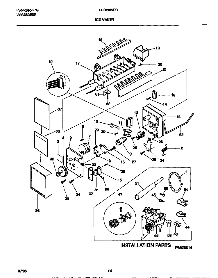 ICE MAKER Diagram and Parts List for FRS26WRCD4  Frigidaire Refrigerator