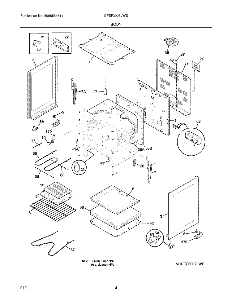 BODY Diagram and Parts List for CFEF3007LWE  Frigidaire Range