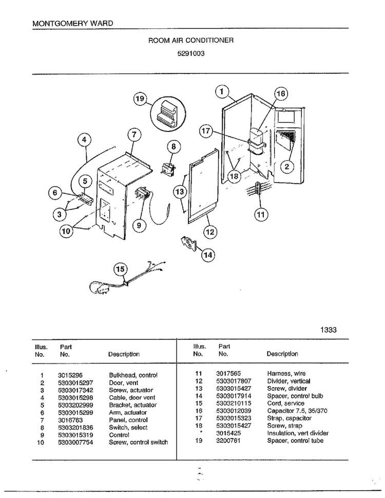 Room Air Conditioner Page 3 Diagram and Parts List for 5291003  Frigidaire Air Conditioner