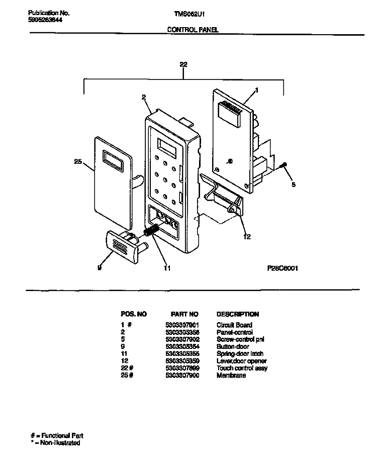 CONTROL PANEL Diagram and Parts List for TMS062U1S0  Tappan Microwave