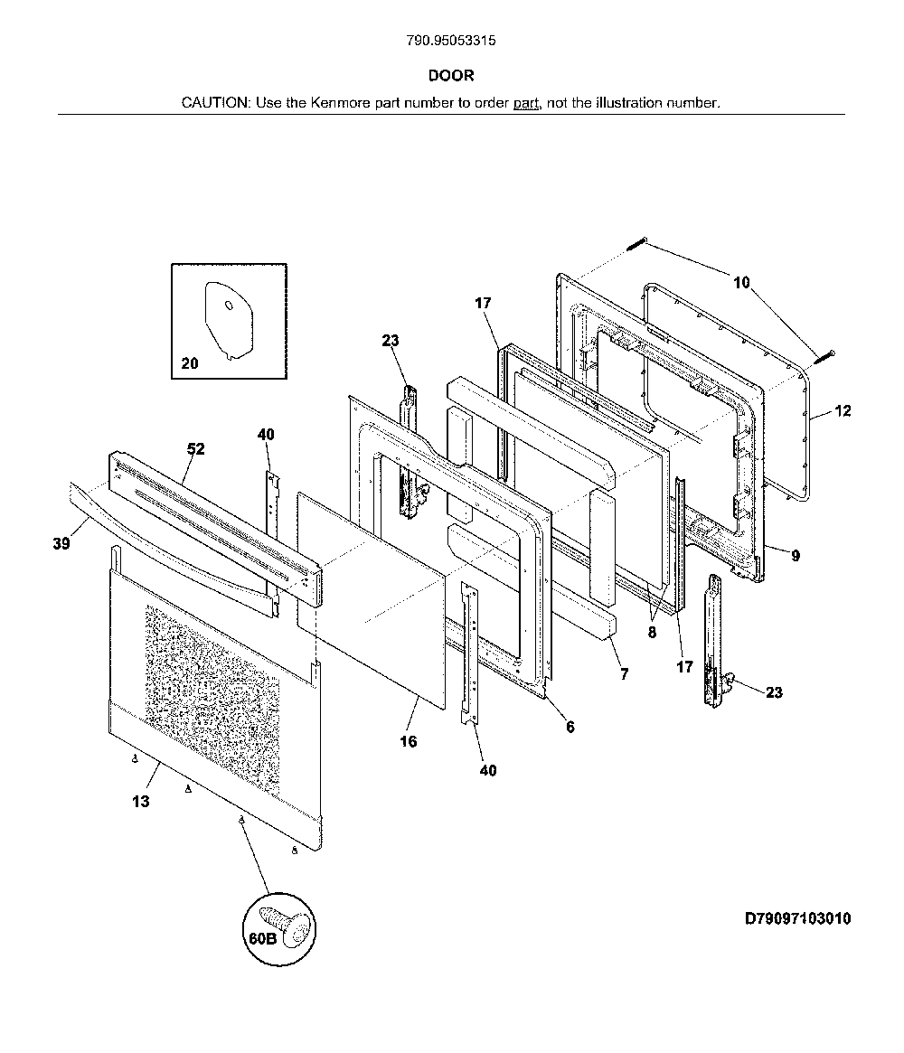 Door Diagram and Parts List for 79095053315  Kenmore Range