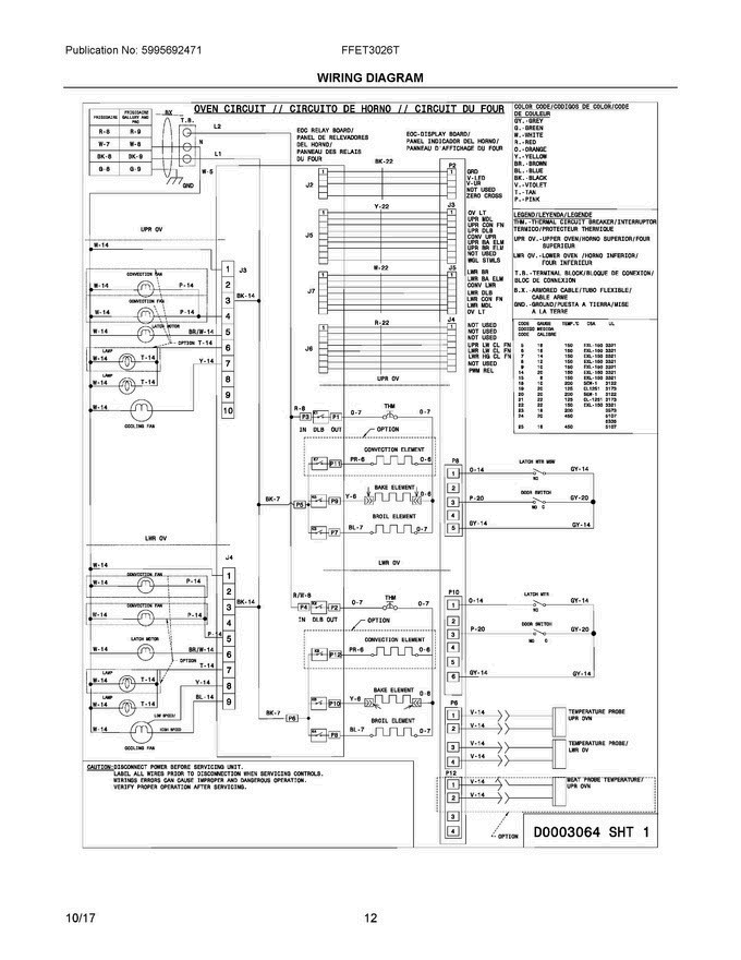 06 - Wiring Diagram Diagram and Parts List for FFET3026TBB  Frigidaire Wall Oven