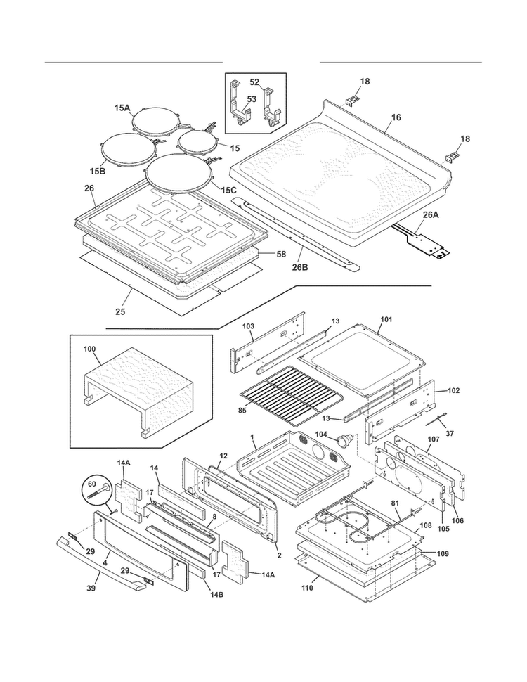 Top/drawer Diagram and Parts List for EW30IF60ISB  Electrolux Range
