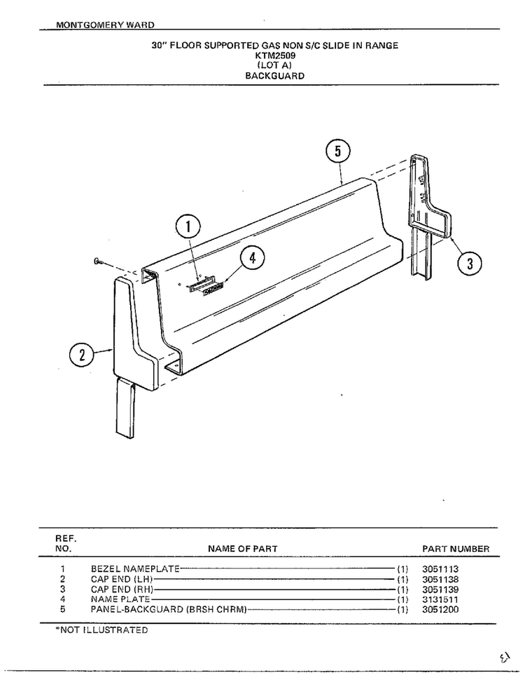 Gas Range-backguard Diagram and Parts List for 2509A  Frigidaire Range