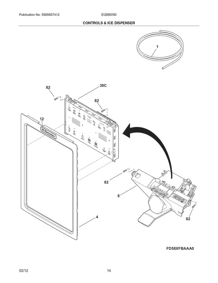 Controls & Ice Dispenser Diagram and Parts List for EI28BS56IBD  Electrolux Refrigerator