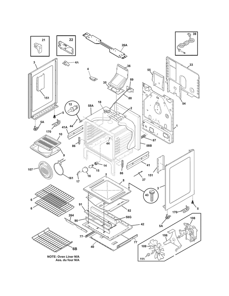 Body Diagram and Parts List for DGGF3054KFR  Frigidaire Range