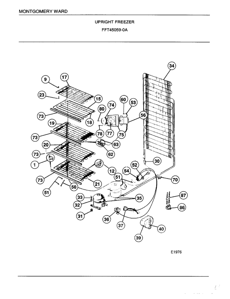 Upright Freezer Page 5 Diagram and Parts List for 45059A  Frigidaire Freezer