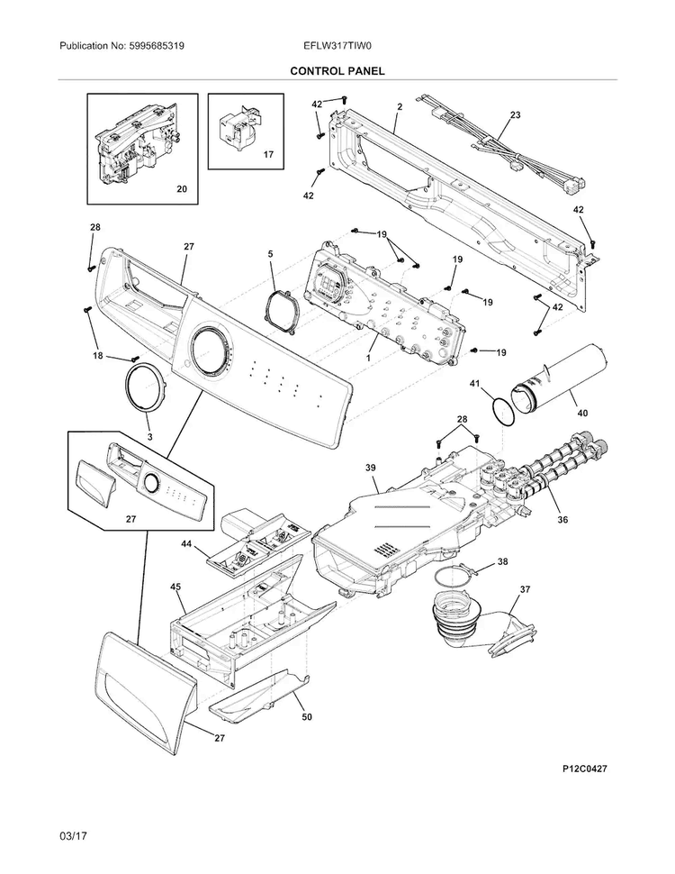 Control Panel Diagram and Parts List for EFLW317TIW0  Electrolux Washer