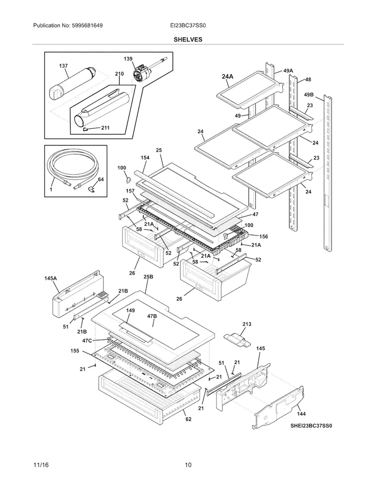 Shelves Diagram and Parts List for EI23BC37SS0  Electrolux Refrigerator