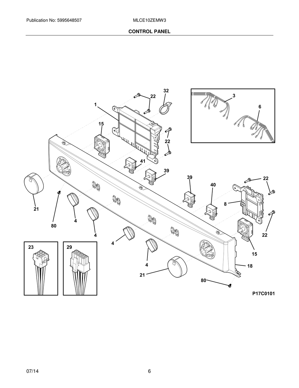 Control Panel Diagram and Parts List for MLCE10ZEMW3  Frigidaire Dryer