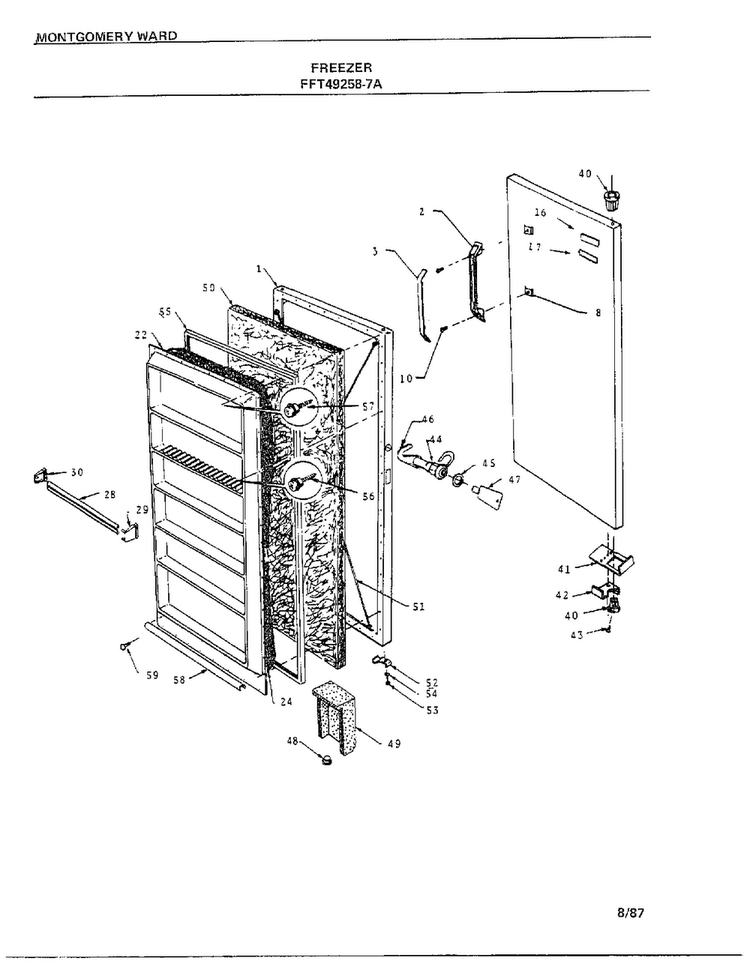 Freezer Diagram and Parts List for 49258-7A  Frigidaire Freezer