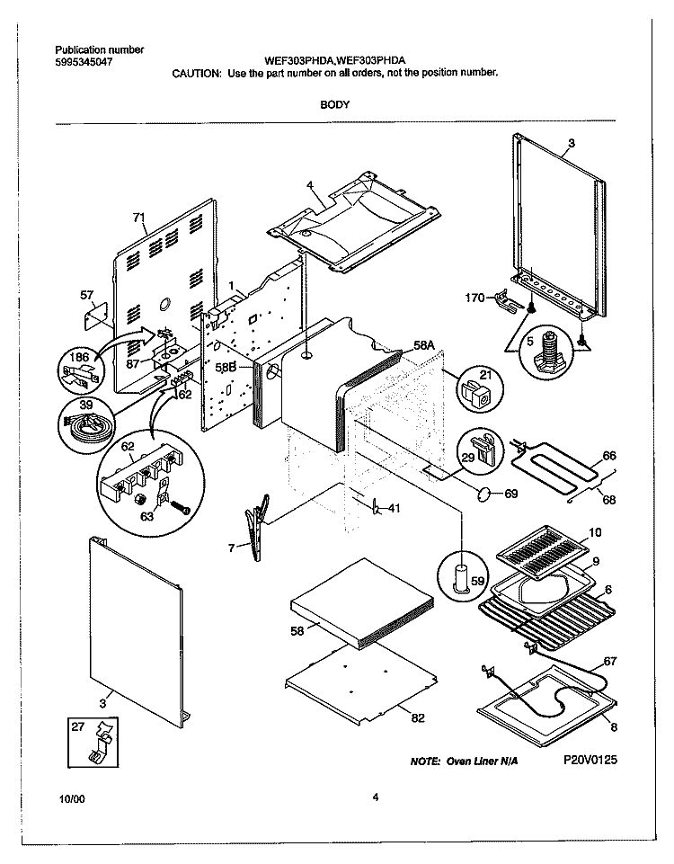BODY Diagram and Parts List for WEF303PHDA  Westinghouse Range