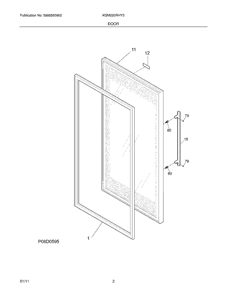 DOOR Diagram and Parts List for KGM220RHY3  Kelvinator Refrigerator